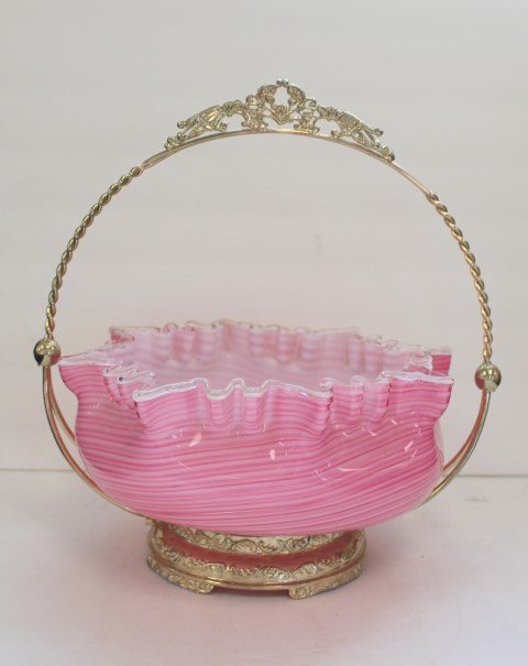 Pink Cased Glass Bride's Basket Silverplate Frame (1 of 5)