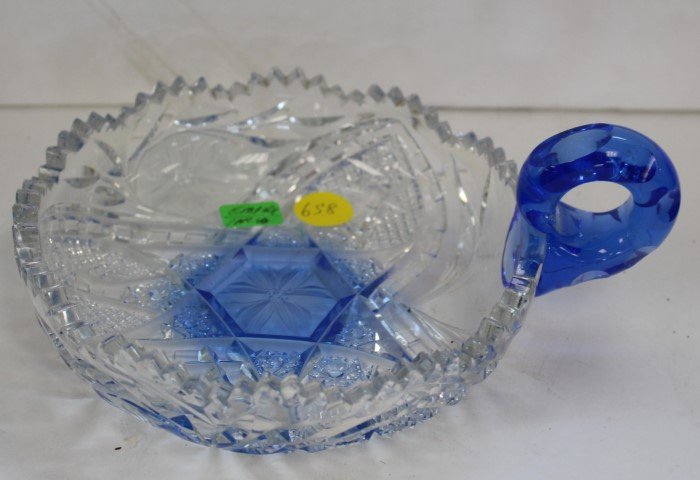 Rare Blue and Clear Cut Glass Nappy, Empire (1 of 6)