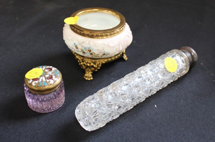 3-pc Grouping, Cut Glass Perfume Bottle, Jar, Wavecrest (1 of 5)