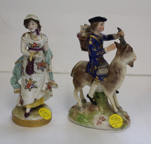 Two 19th C. Porcelain Figurines Man on Goat, Woman (1 of 8)