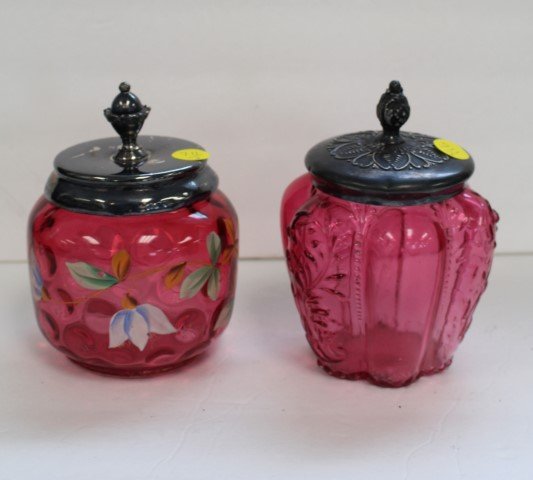 Two Victorian Cranberry Covered Jars (1 of 5)