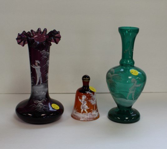 3 Assorted Mary Gregory Vases and Bell (1 of 6)