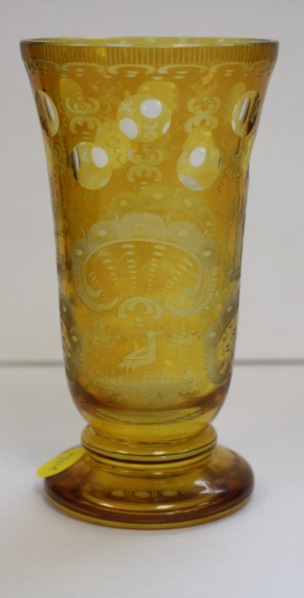 Yellow Bohemian Cut Glass Goblet (1 of 4)