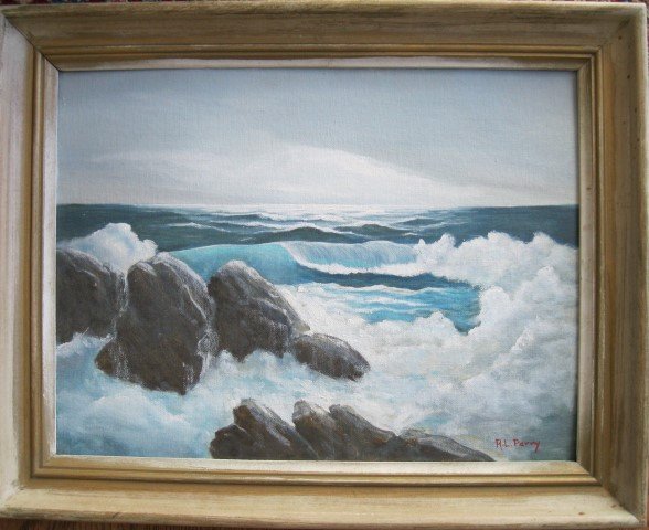 Robert Lee Perry; American Oil Painting Signed: Oil on canvasboard, Crashing Waves. Signed l.r.; 12in. X 16in.
