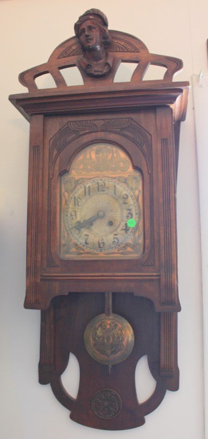 German Secessionist Carved Walnut  Clock (1 of 10)