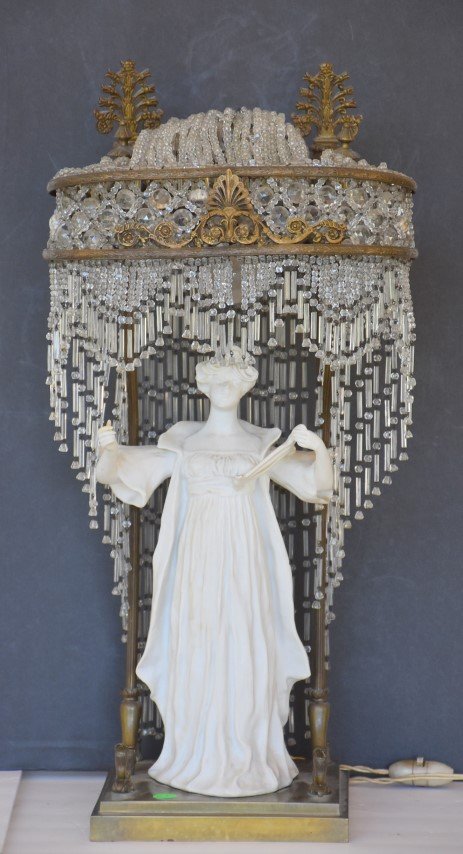 Art Nouveau Bronzed and Porcelain Figural Lamp (1 of 10)
