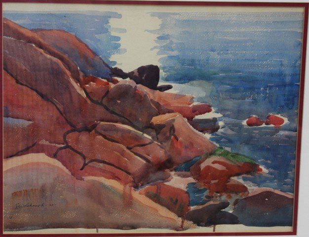 Louis Wolchonok; American Watercolor Signed: Watercolor on paper, Rocky Coast. Signed l.l. and dated '23.(1923). Information on reverse; 13.5in. X 17.5in.(image size)