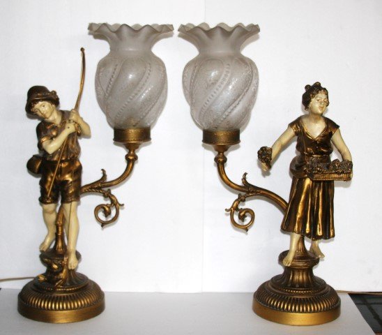 Pair of Victorian Figural Spelter Parlor Lamps (1 of 8)