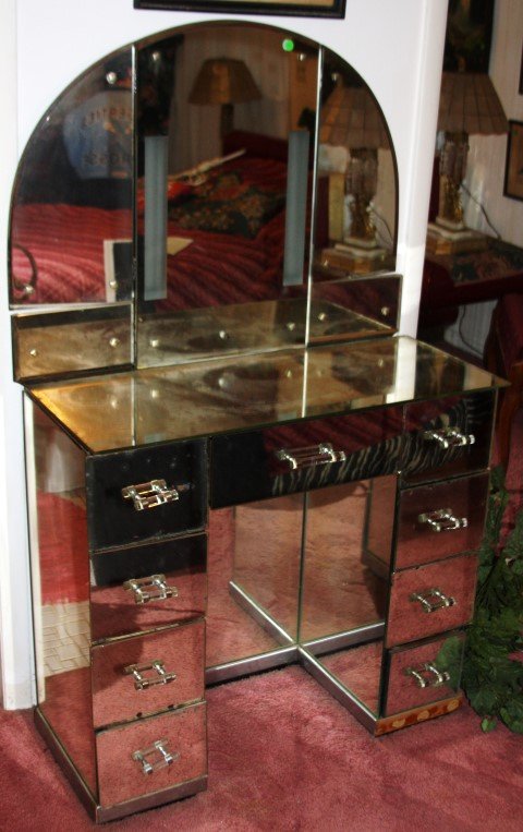 Art Deco All Mirrored Vanity Triple back (1 of 4)