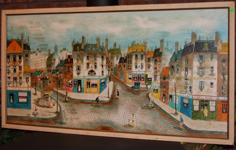 signed Robert Scott, Busy Village Street Painting (1 of 6)