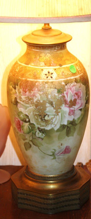 Nippon Porcelain Table Lamp: Noippon porcelain lamp, size 33 overall height, 6.5 diameter