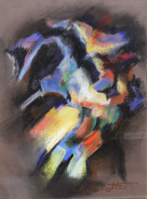 Charlotte;  Pair of 20thC. Abstract Pastels Signed (1 of 4)