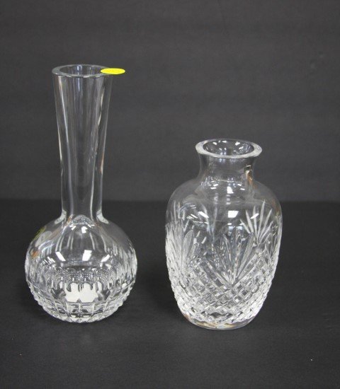 Waterford Crystal 2 Vases Caroline: Waterford, size Caroline vase 8 in. h., 3.5 in. w.; vase 6 in. h., 3.5 in. w.