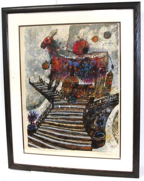 Theo Tobiasse; 20thC. Israeli Colored Artist's Proof (1 of 6)