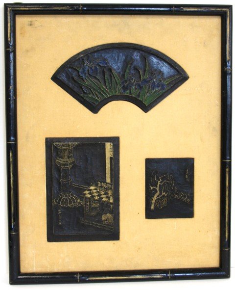 Three(3) Framed Japanese Woodblock Printing Blocks (1 of 6)