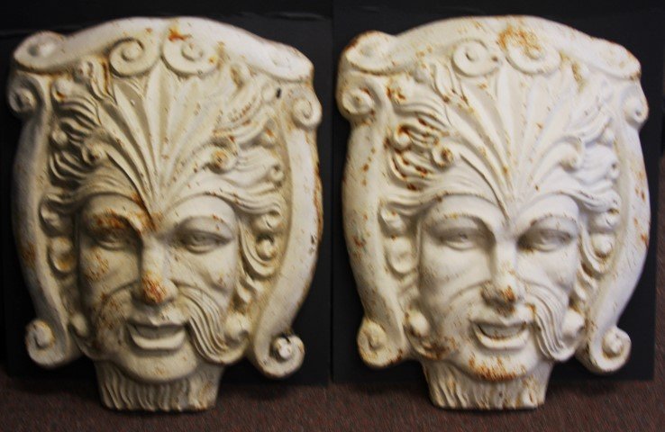 Pair Cast Iron Bacchus Faces Garden Plaques (1 of 4)