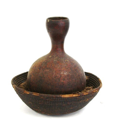 African Memorial Pottery Vase in Basket (1 of 3)