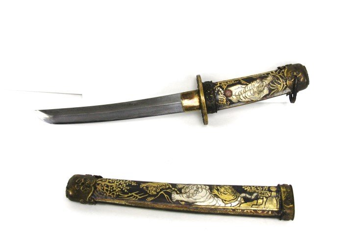 Japanese Ceremonial Sword, Tigers silver & brass (1 of 4)