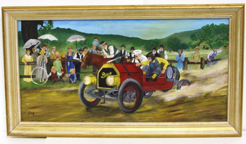 signed Paul, Race Buick Car Against Horse o/c (1 of 4)