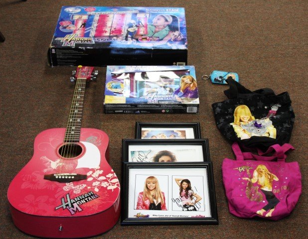 Miscellaneous Hanna Montana Lot: Nine(9) pieces including: guitar, autographed photos(3), toy stage, etc.