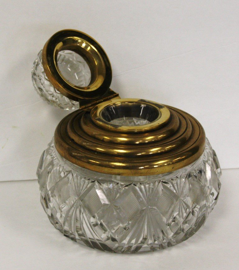 Victorian Cut Glass and Brass Inkwell (1 of 4)