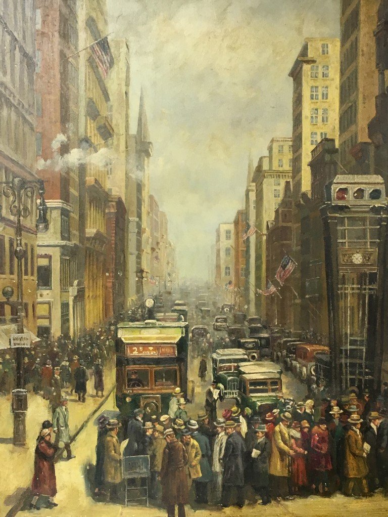 20thC. American School; Oil "Fifth Ave., NY" (1 of 4)