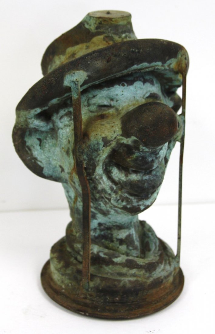 Early Bronze Clown Head Newell Post (1 of 4)