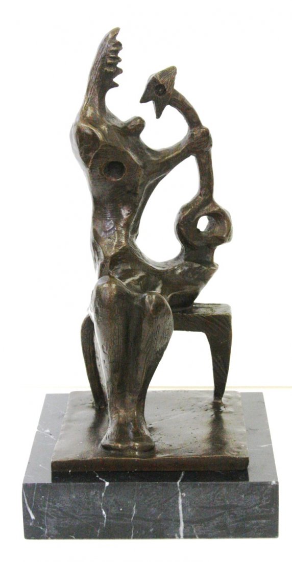 Henry Moore(after); Bronze Grouping Signed: Bronze grouping, Seated Nude. Inscribed H.Moore. Marble base; 10.75in.H., 12.5in.H.(w/base)