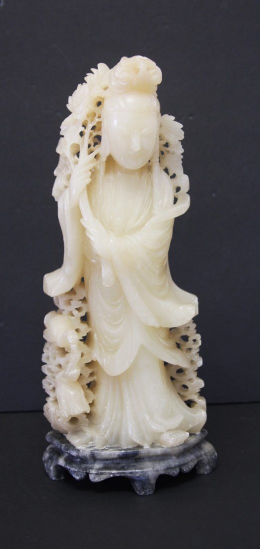 Chinese Carved Soapstone Figure of a Kuan Yin: Carved soapstone figure of a Kuan Yin; 13.5in.H. x 5.5in.W.