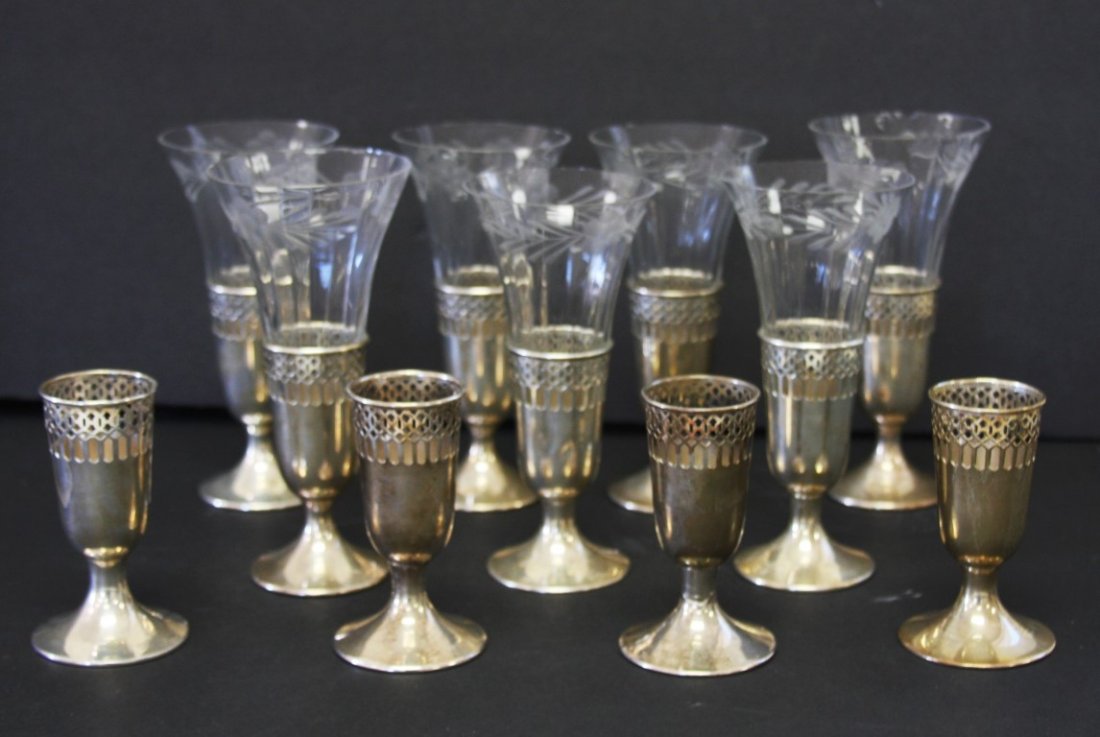Seven(7) Crystal and Sterling Silver Champagne Flutes (1 of 3)