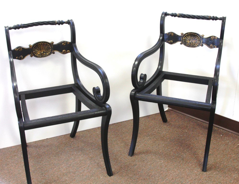 Pair of Regency Style Ebonized and Gilt Armchairs (1 of 5)