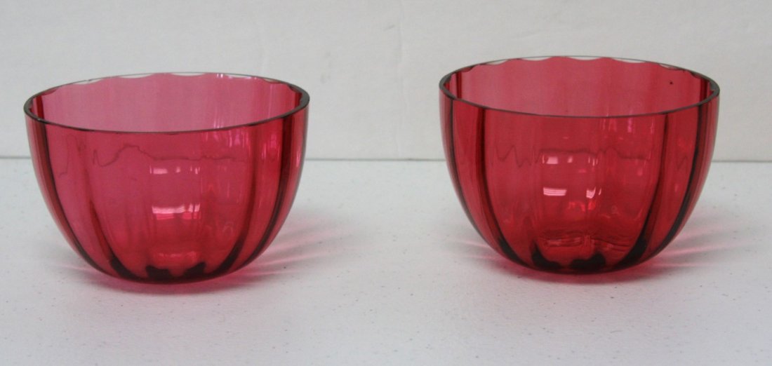 Pair of Victorian Cranberry Glass Bowls (1 of 4)