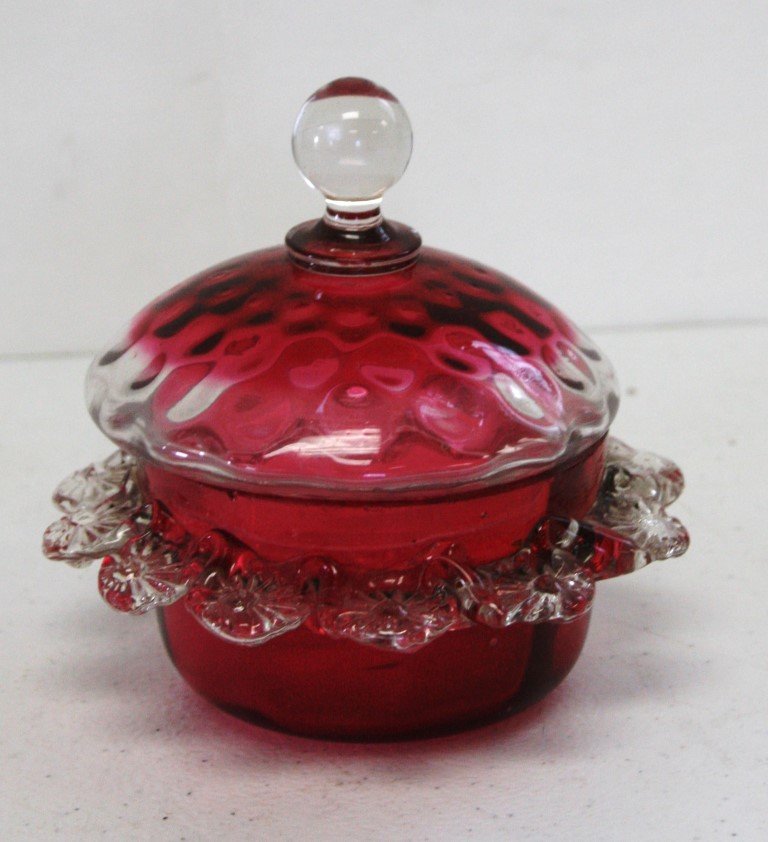 Victorian Cranberry Glass Covered Dresser Jar (1 of 4)