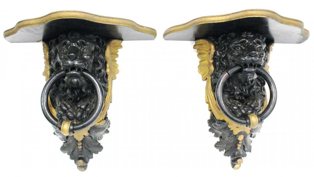 Pair of Lion's Head Wood Wall Brackets (1 of 6)
