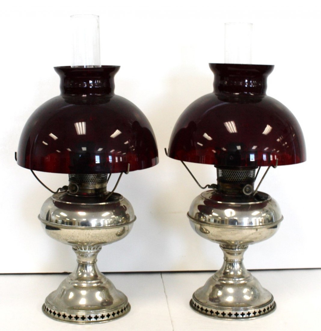Pair of Cranberry Rayo Lamps (1 of 5)
