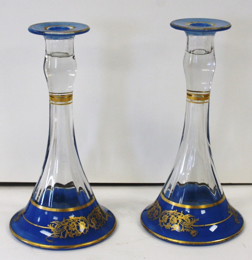 Pair of Bohemian Decorated Glass Candlesticks (1 of 4)