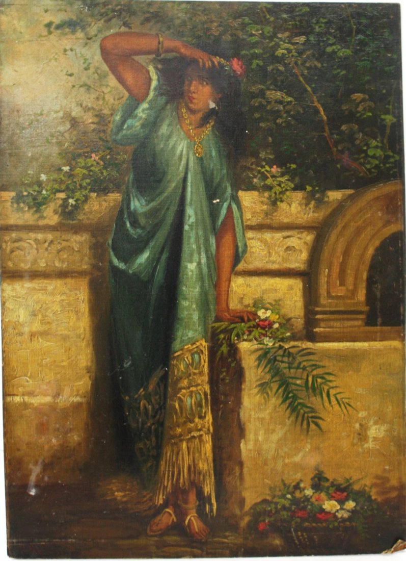 19thC. Continental School; Oil A Harem Girl: Oil on canvas(mounted on masonite), A Harem Girl; 27.75in. X 20in.