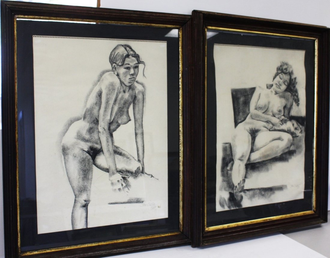John Suplee; Two(2) 20thC. Charcoal Drawings Signed: Two(2)charcoal on paper, Nude Women. Signed; 24in. X 18in.(image size)