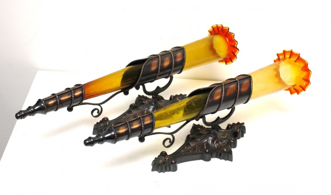 Pair of Bronzed and Glass Sconces (1 of 4)