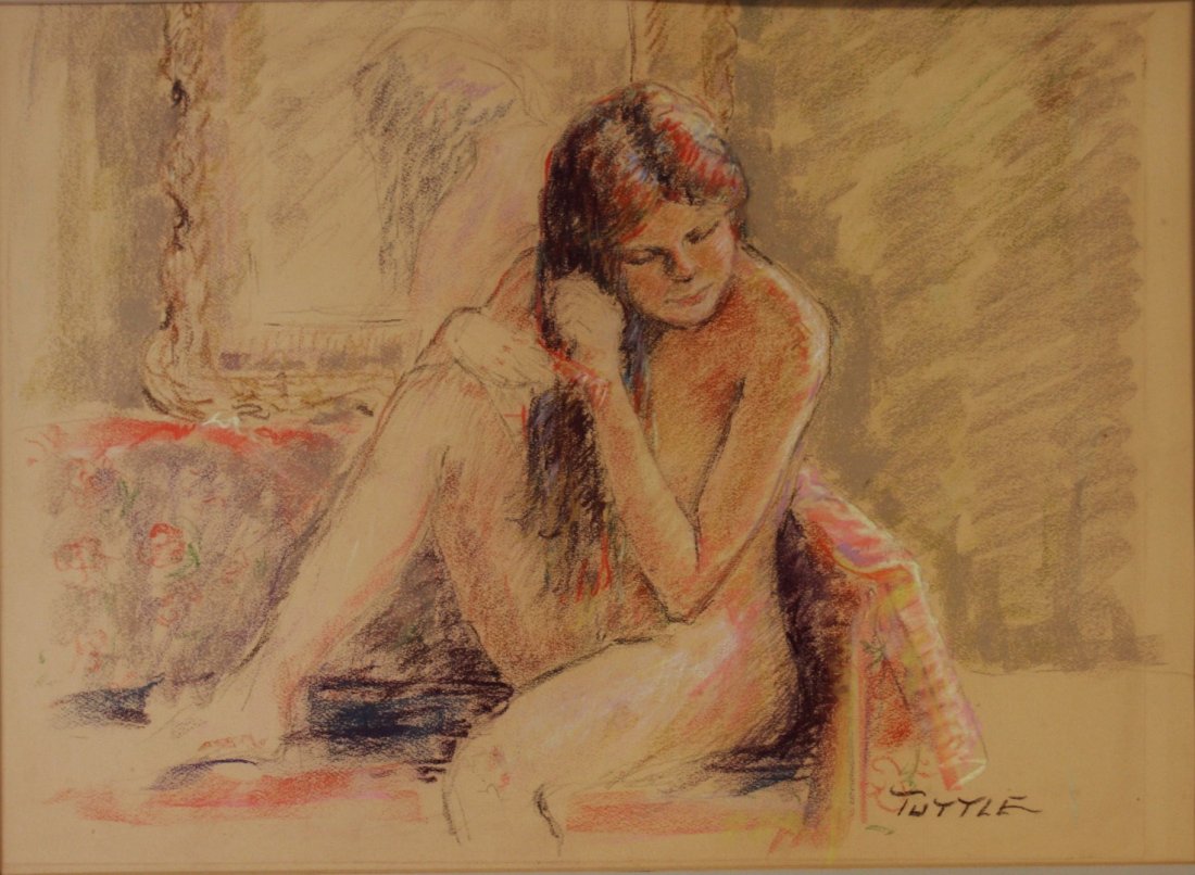 Anne Palmer Tuttle; Pastel Nude Signed: Anne Palmer Tuttle 1922-2011 Long Island NY, pastel, nude female combing hair, signed Tuttle l.l., image size 17 in. x 23.5 in.