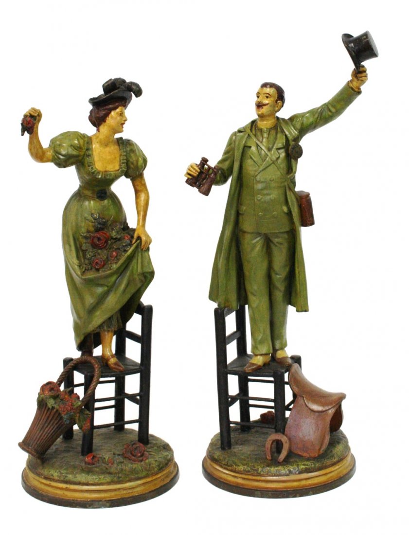 L. Raphael; Pair of 19thC. Cold Painted Figures Signed (1 of 8)