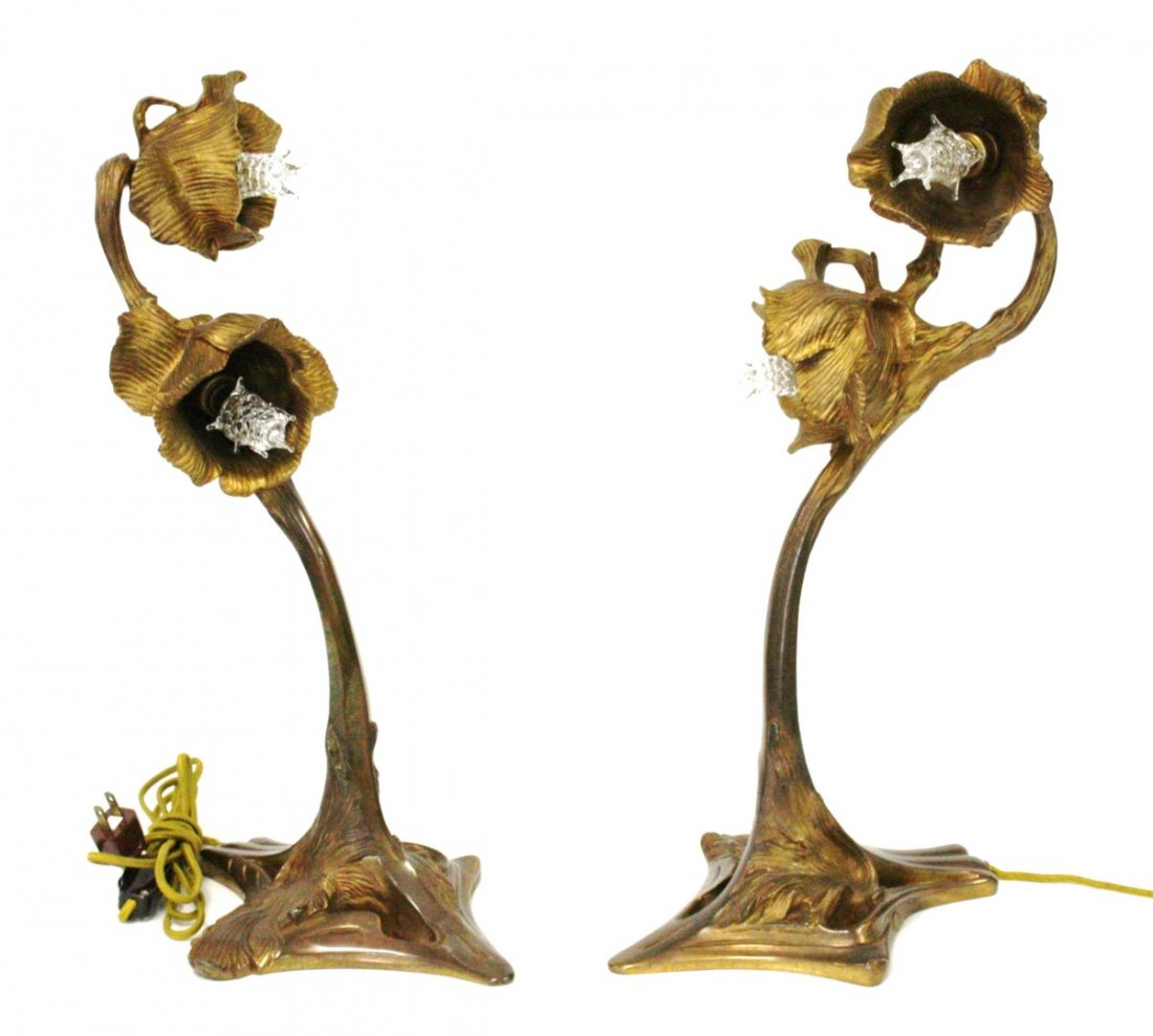 Raoul Larche; Pair of Art Nouveau Bronze Lamps (1 of 9)