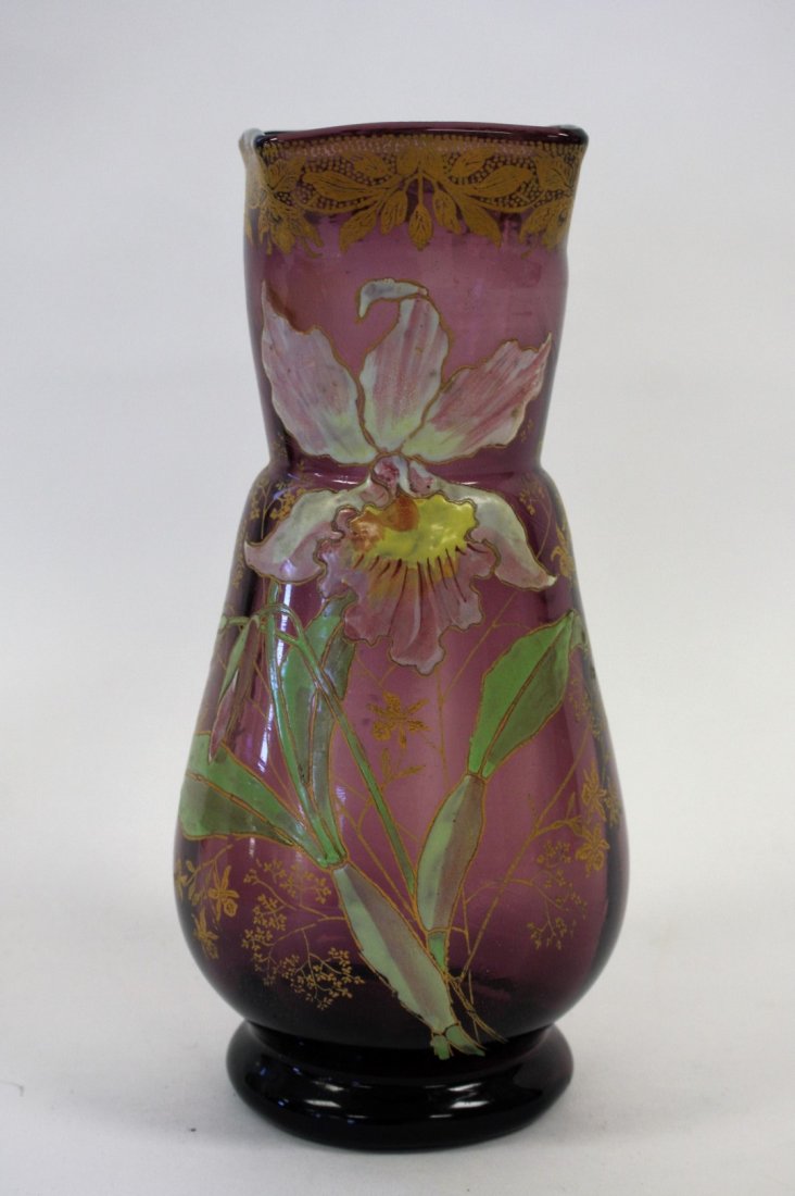 Mont Joye Enameled Amethyst Glass Vase (1 of 4)