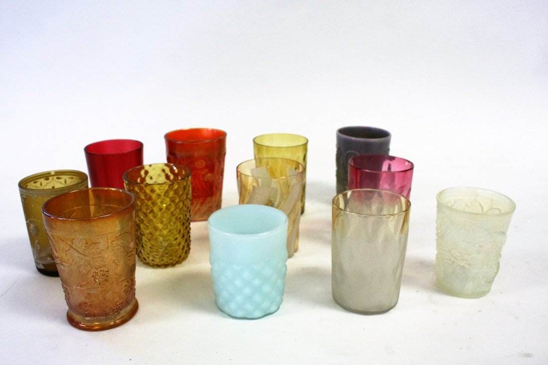 Twelve(12) Victorian Glass Tumblers: 12 assorted glass tumblers; 3.5in.H. - 4in.H.