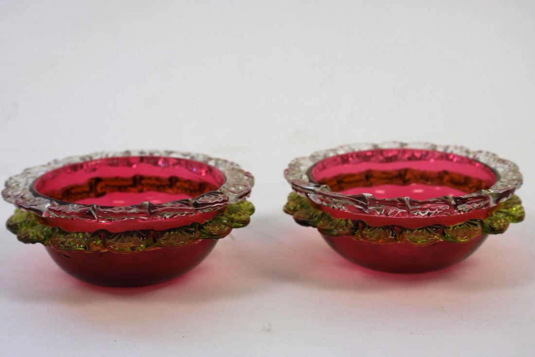 Pair of Victorian Cranberry Glass Master Salts (1 of 4)