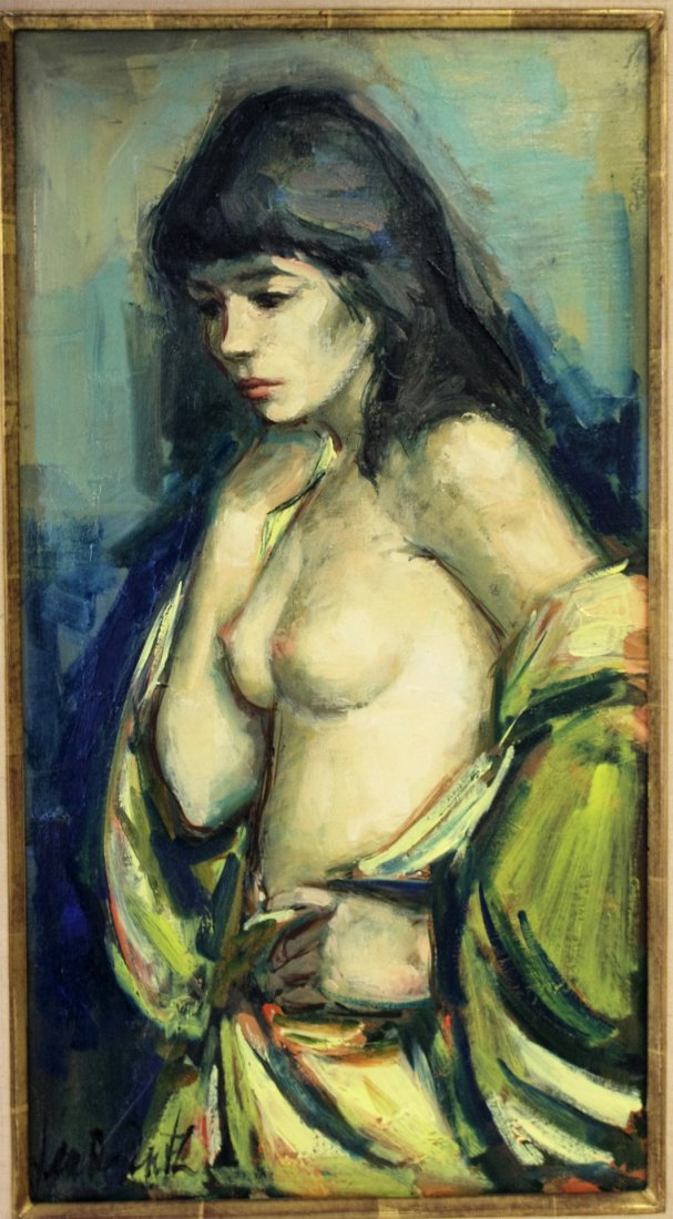 Jan de Ruth; 20thC. Dutch Oil Painting Signed: Oil on canvas, Semi-Draped Nude Woman. Signed l.l. Accompanied by book on the artist; 22in. X 12in.