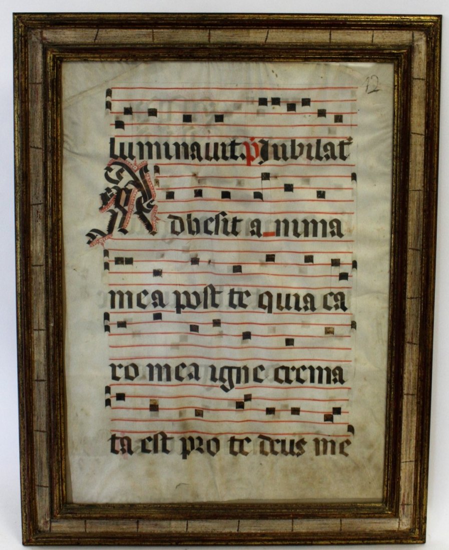 Parchment Paper Musical Song: on parchment paper, old musical song, framed, image size 25 in. x 18.5 in.