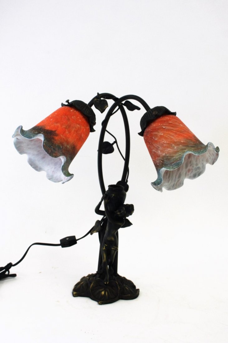 Bronzed Double Arm Figural Boudoir Lamp (1 of 5)