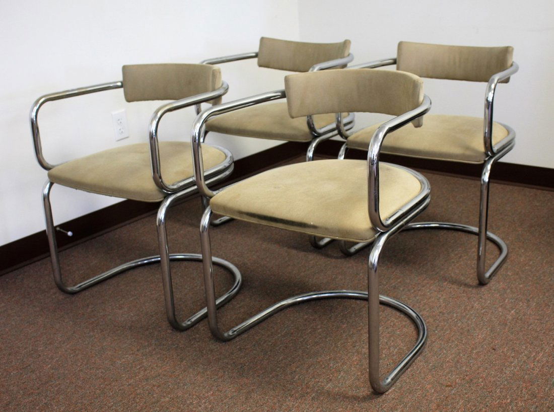 Set 4 Mid Century Tubular Chrome Chairs (1 of 6)