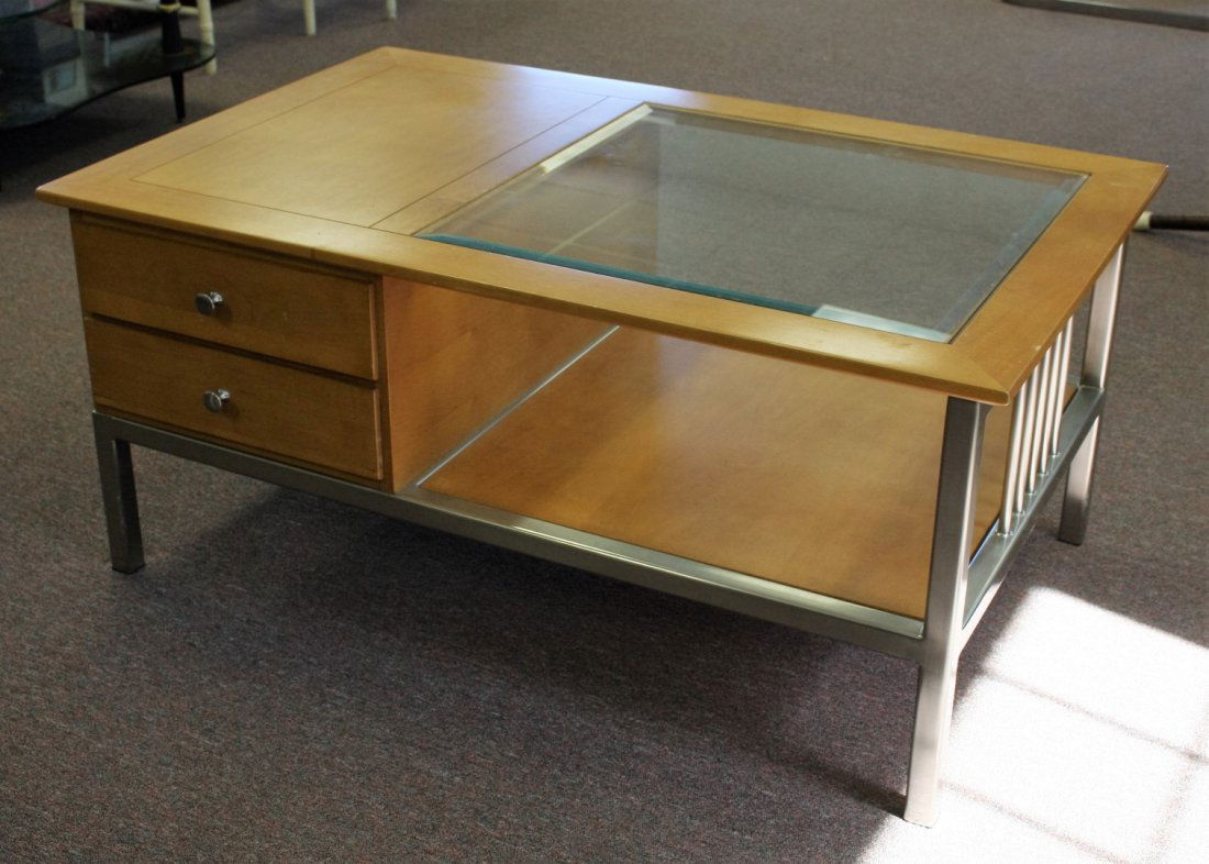 Retro Blond Wood Chrome Coffee Table (1 of 4)